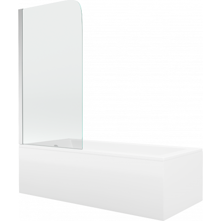 Mexen Cubik Rechteckige Wanne 150 x 70 cm mit Verkleidung und 1-flügeliger 80 cm Duschwand, transparent, Chrom
