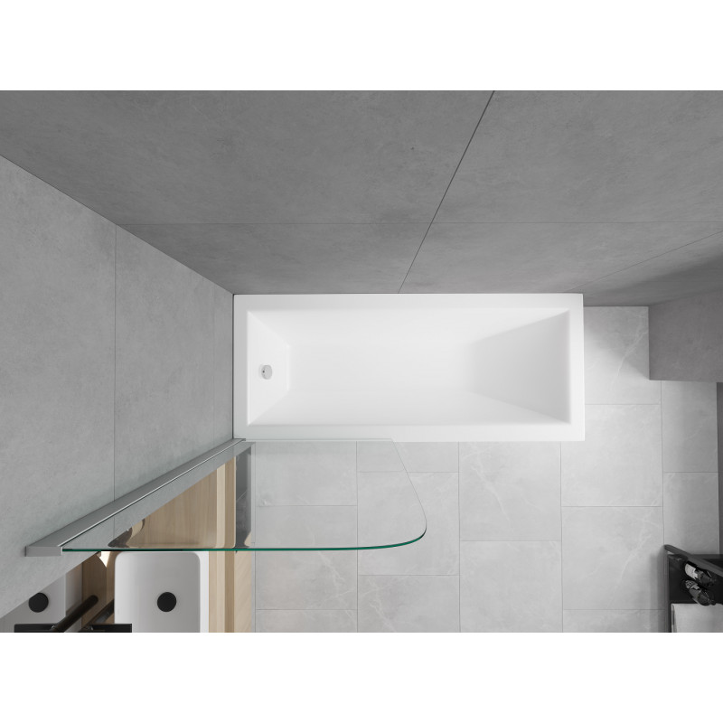 Mexen Cubik Rechteckige Wanne 150 x 70 cm mit Verkleidung und 1-flügeliger 80 cm Duschwand, transparent, Chrom