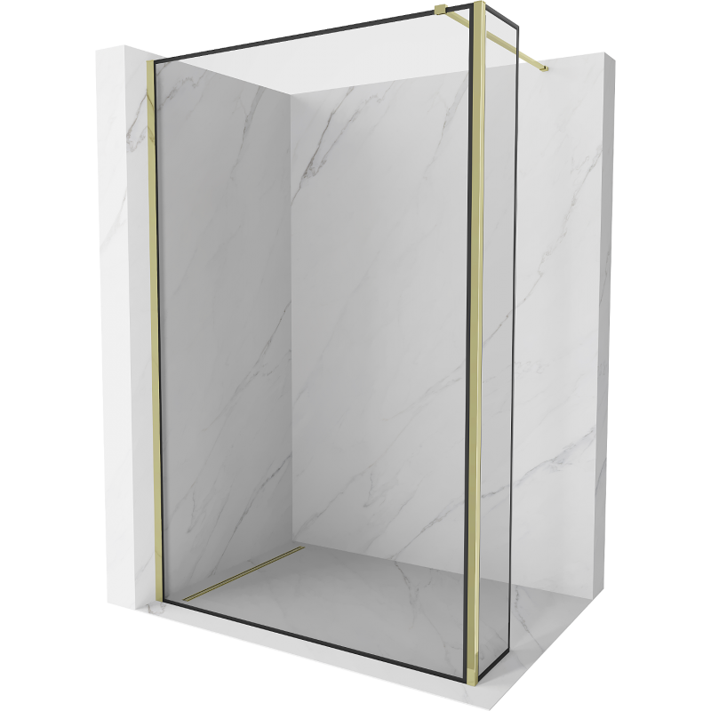 Mexen Kioto Duschwand Walk-in 90 x 40 cm, schwarzer Rahmen, gold - 800-090-212-50-70-040