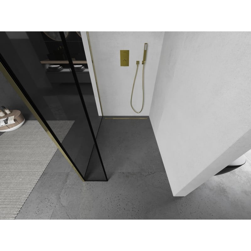 Mexen Kioto Duschwand Walk-in 140 x 40 cm, schwarzer Rahmen, gold - 800-140-212-50-70-040