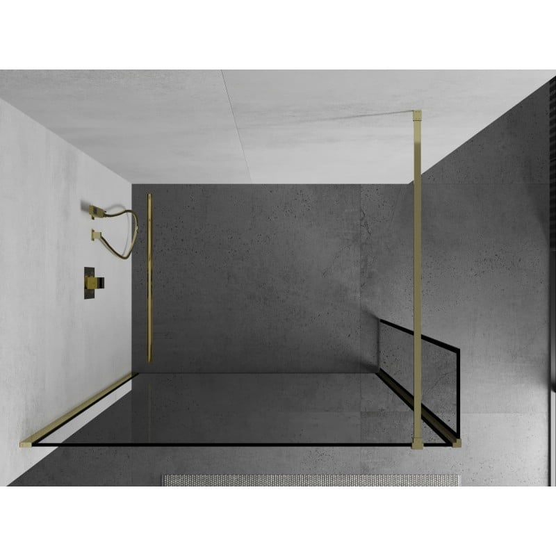 Mexen Kioto Duschwand Walk-in 150 x 30 cm, schwarzer Rahmen, gold - 800-150-212-50-70-030