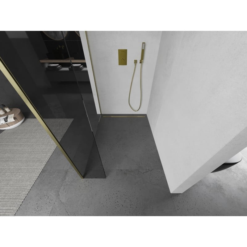 Mexen Kioto Duschwand Walk-in 135 x 30 cm, transparent, gold gebürstet - 800-135-212-55-00-030