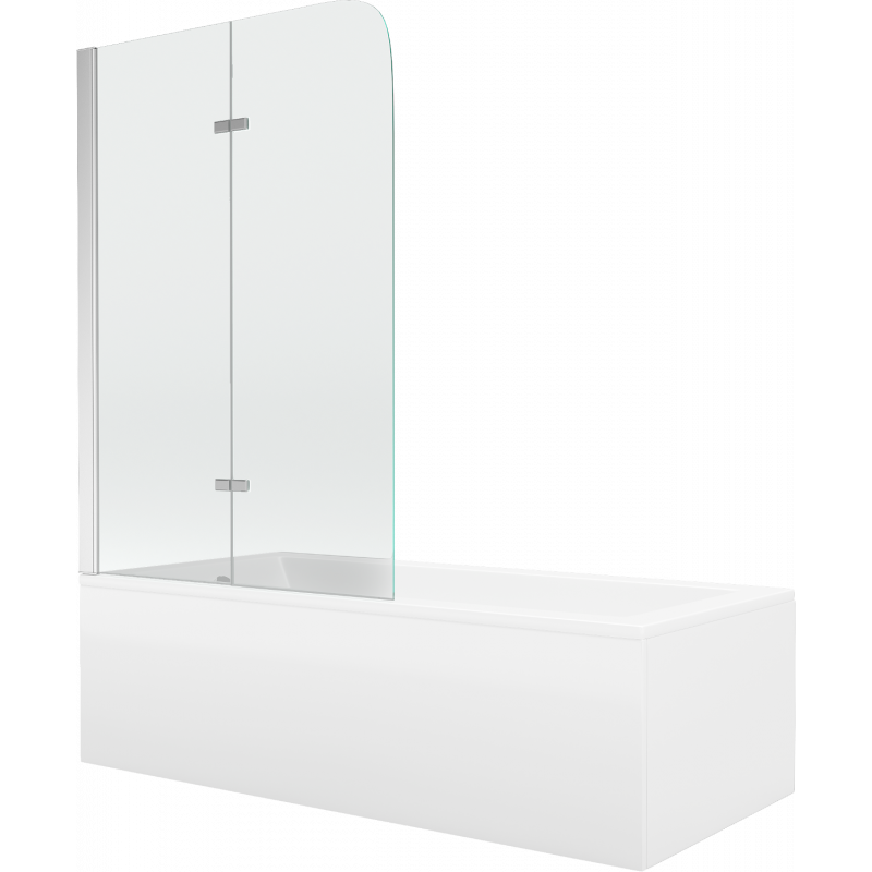 Mexen Cubik Rechteckige Badewanne 150 x 70 cm mit Verkleidung und 2-flügeliger 80 cm Duschabtrennung, transparent, Chrom