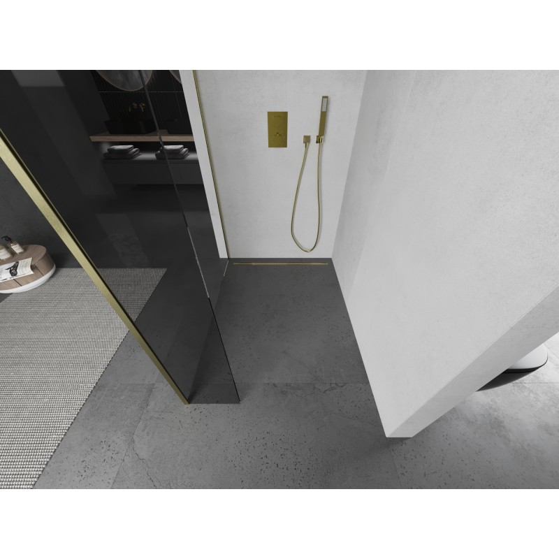 Mexen Kioto Duschwand Walk-in 135 x 40 cm, transparent, gold gebürstet - 800-135-212-55-00-040