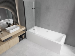 Mexen Cubik rechteckige Badewanne 150 x 70 cm mit Verkleidung und 2-flügeliger Duschwand 80 cm, transparent, schwarz - 55031507?