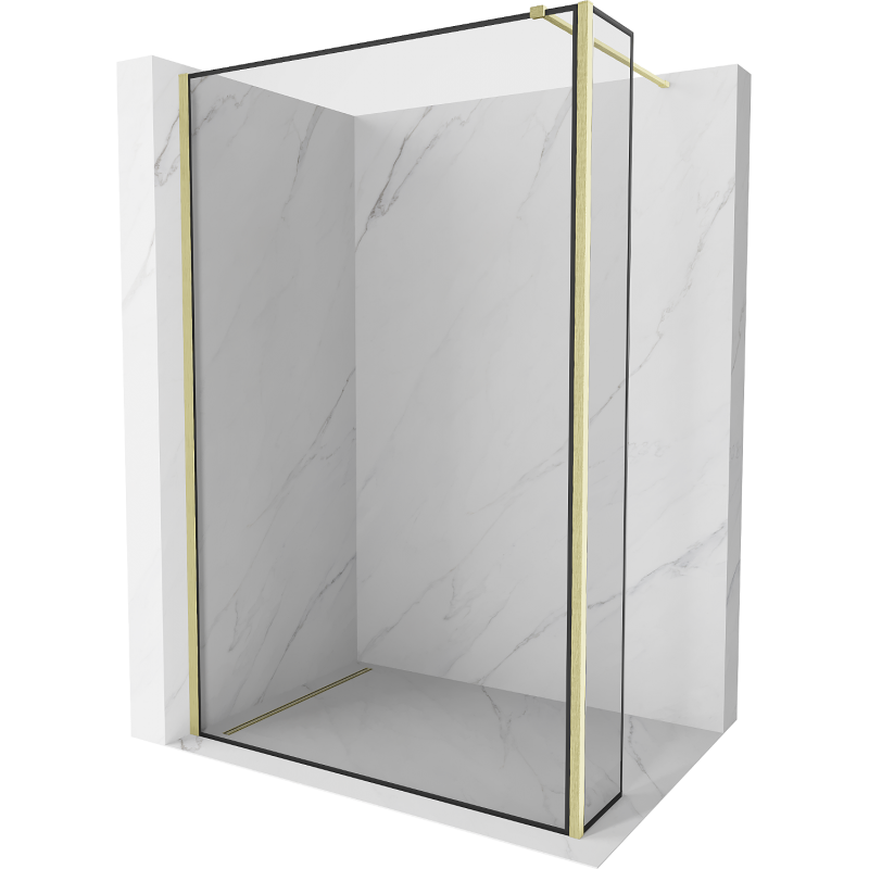 Mexen Kioto Duschwand Walk-in 130 x 30 cm, schwarzer Rahmen, gebürstetes Gold - 800-130-212-55-70-030