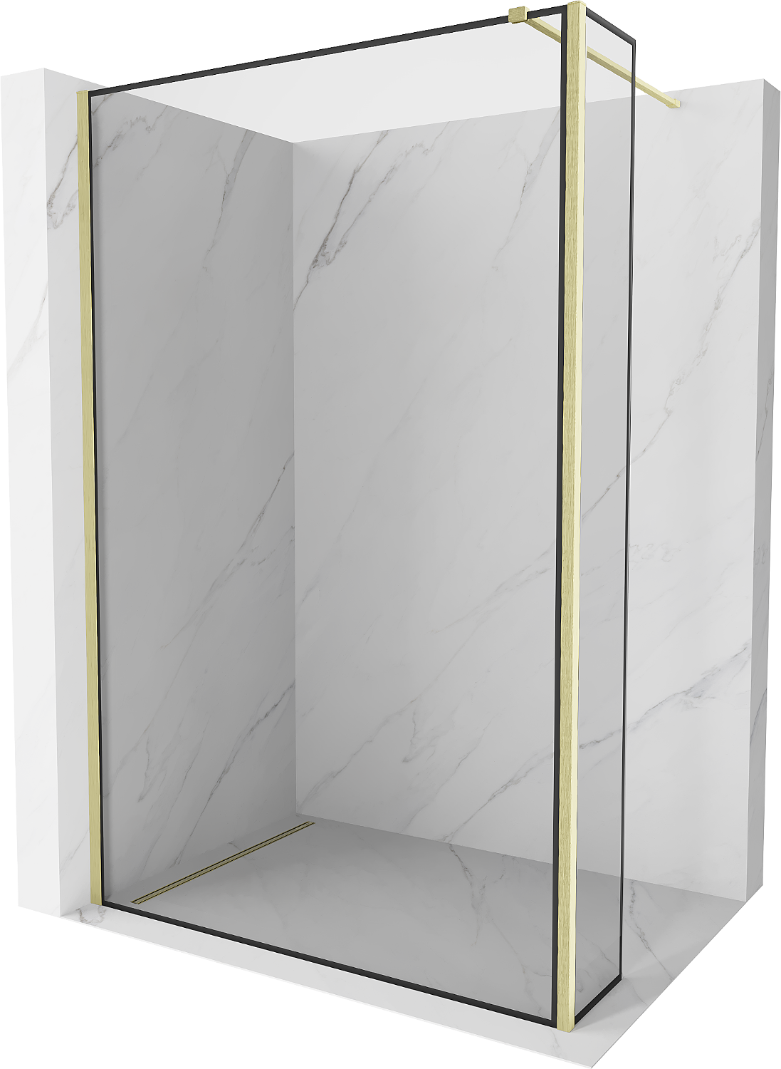 Mexen Kioto Duschwand Walk-in 130 x 30 cm, schwarzes Muster, gebürstetes Gold - 800-130-212-55-70-030