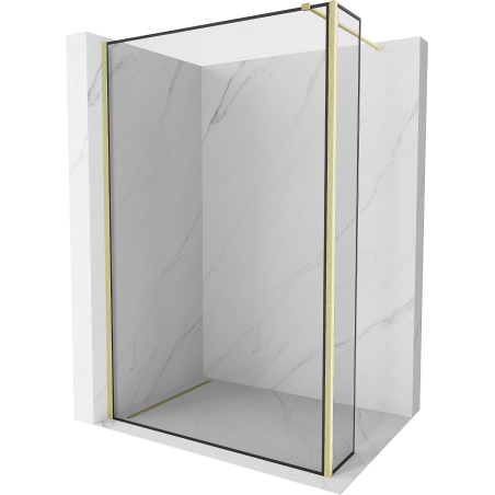 Mexen Kioto Duschwand Walk-in 140 x 30 cm, schwarzer Rahmen, gebürstetes Gold - 800-140-212-55-70-030