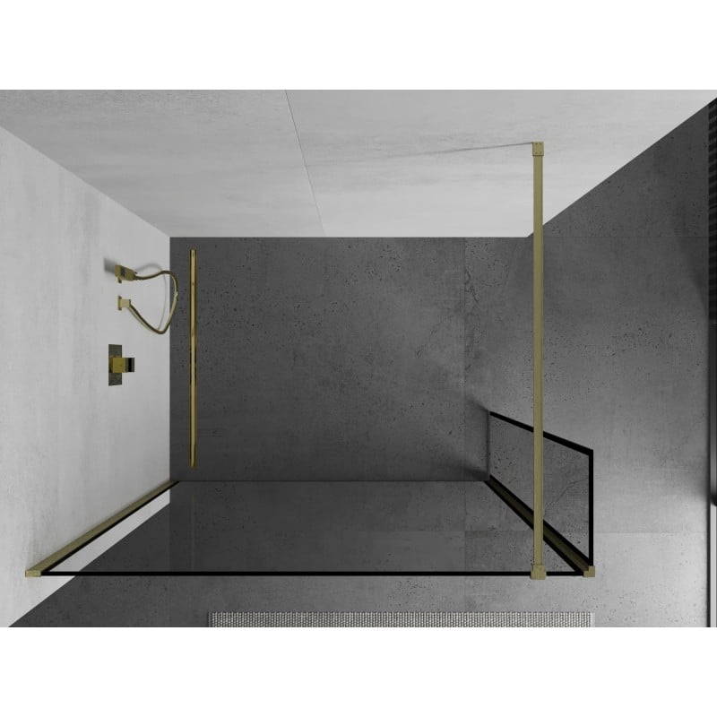 Mexen Kioto Duschwand Walk-in 130 x 30 cm, schwarzer Rahmen, gebürstetes Gold - 800-130-212-55-70-030