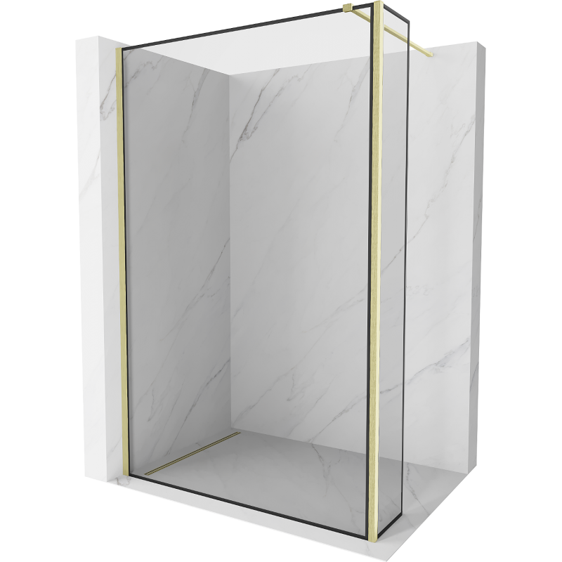 Mexen Kioto Duschwand Walk-in 100 x 40 cm, schwarzer Rahmen, gebürstetes Gold - 800-100-212-55-70-040