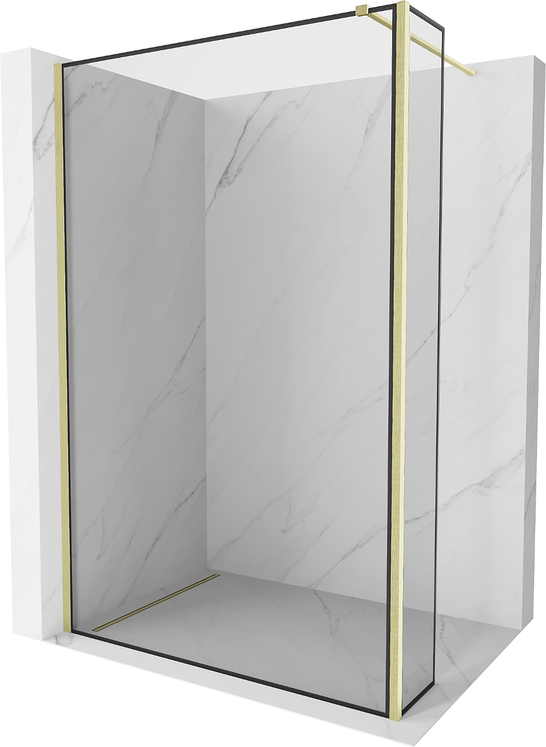 Mexen Kioto Walk-in Duschwand 140 x 40 cm, schwarzes Muster, gebürstetes Gold - 800-140-212-55-70-040