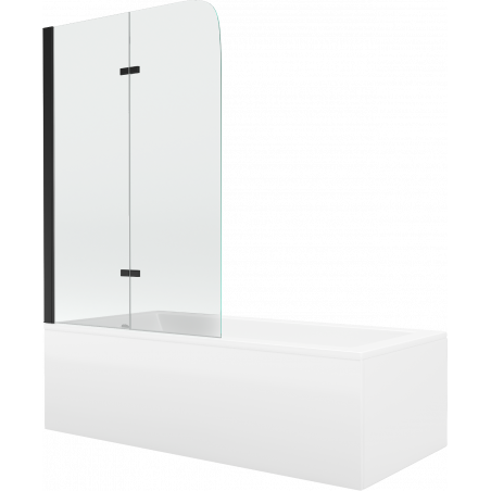 Mexen Cubik Rechteckige Badewanne 150 x 70 cm mit Verkleidung und 2-flügeliger 100 cm Sichtschutzwand, transparent, schwarz