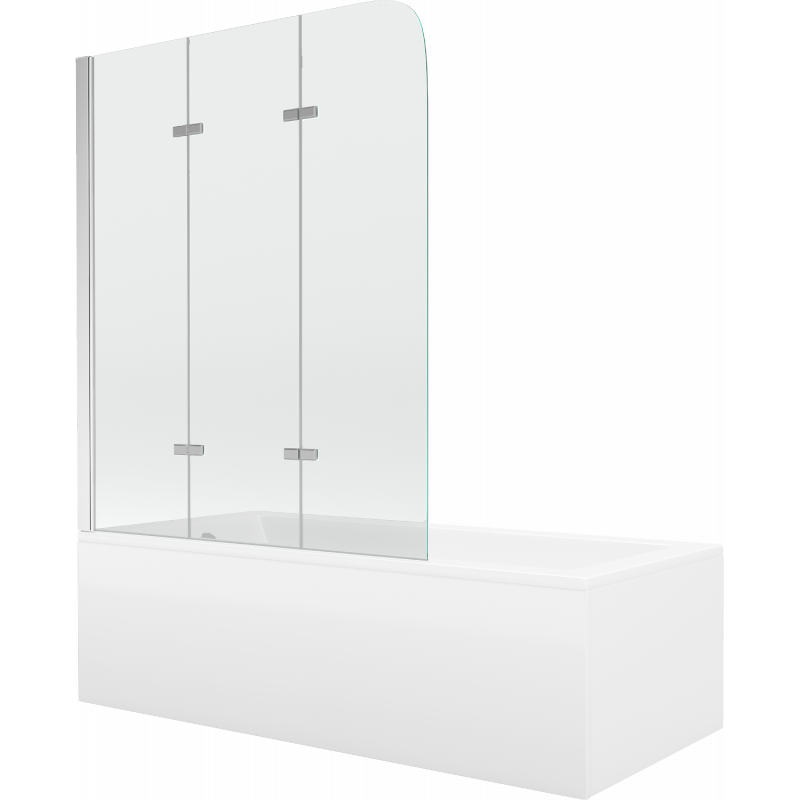 Mexen Cubik Rechteckige Badewanne 150 x 70 cm mit Verkleidung und 3-flügeligem Paravent 120 cm, transparent, chrom
