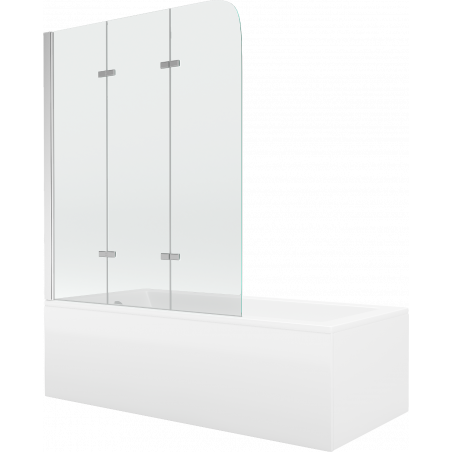 Mexen Cubik Rechteckige Badewanne 150 x 70 cm mit Verkleidung und 3-flügeligem Paravent 120 cm, transparent, chrom