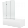 Mexen Cubik Rechteckige Badewanne 150 x 70 cm mit Verkleidung und 3-flügeligem Paravent 120 cm, transparent, chrom