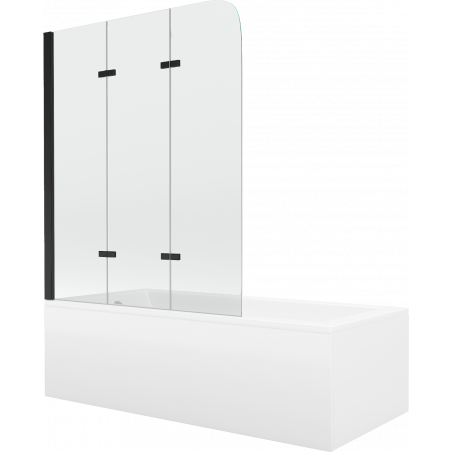 Mexen Cubik rechteckige Badewanne 150 x 70 cm mit Verkleidung und 3-teiliger Duschwand 120 cm, transparent, schwarz
