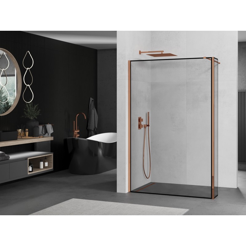 Mexen Kioto Duschwand Walk-in 110 x 30 cm, schwarzer Rahmen, Roségold - 800-110-212-60-70-030
