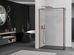 Mexen Kioto Duschwand Walk-in 140 x 40 cm, schwarzer Rahmen, Roségold - 800-140-212-60-70-040