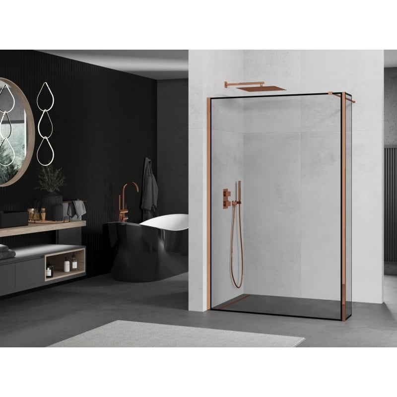 Mexen Kioto Duschwand Walk-in 150 x 40 cm, schwarzer Rahmen, Roségold - 800-150-212-60-70-040