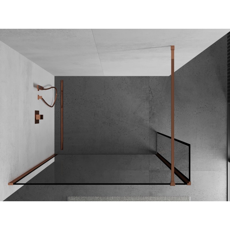 Mexen Kioto Duschwand Walk-in 120 x 40 cm, schwarzer Rahmen, Roségold - 800-120-212-60-70-040
