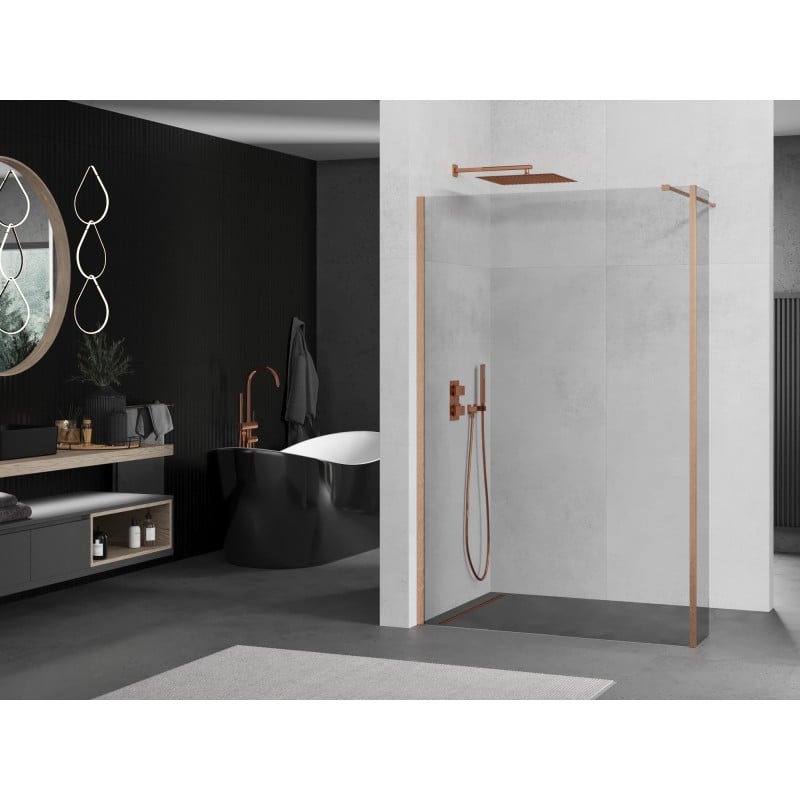 Mexen Kioto Duschwand Walk-in 90 x 30 cm, transparent, gebürstetes Kupfer - 800-090-212-65-00-030