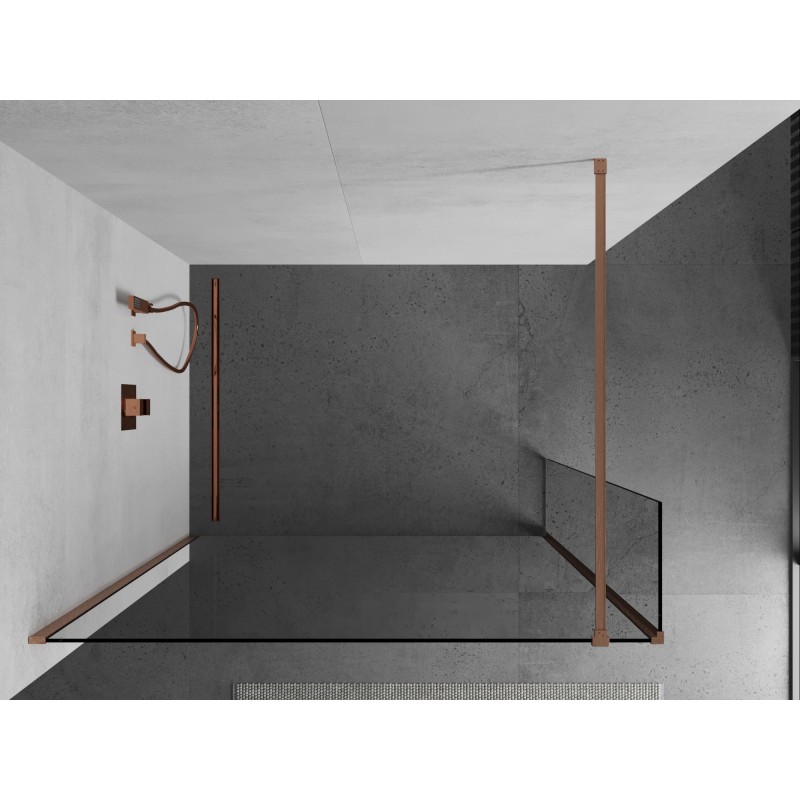 Mexen Kioto Duschwand Walk-in 100 x 30 cm, transparent, gebürstetes Kupfer - 800-100-212-65-00-030