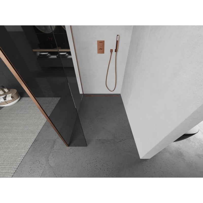 Mexen Kioto Duschwand Walk-in 155 x 30 cm, transparent, gebürstetes Kupfer - 800-155-212-65-00-030