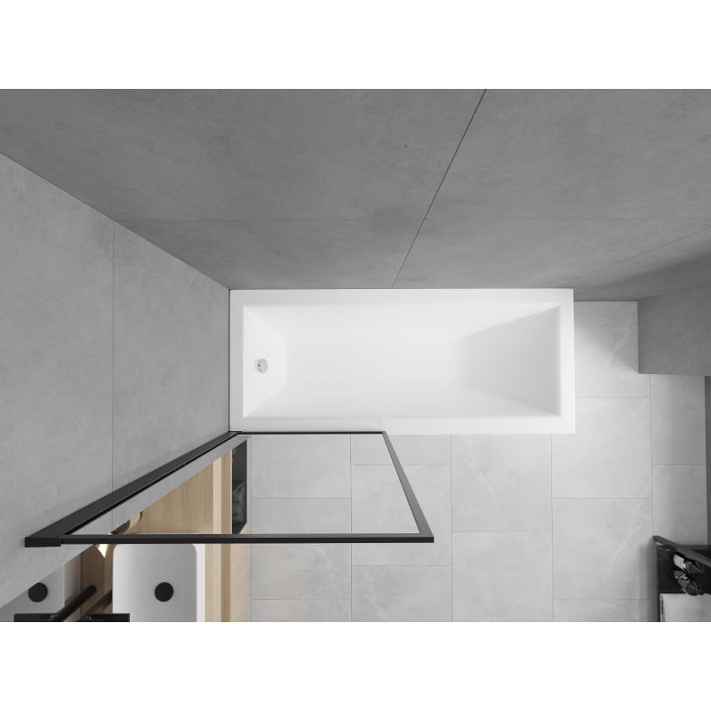 Mexen Cubik Rechteckige Badewanne 150 x 70 cm mit Verkleidung und 1-flügeliger Duschwand 70 cm, schwarzes Muster