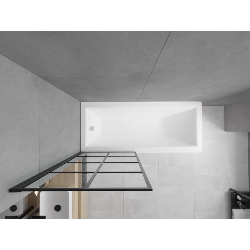 Mexen Cubik Rechteckige Badewanne 150 x 70 cm mit Verkleidung und 1-flügeliger Duschwand 70 cm, schwarzes Muster