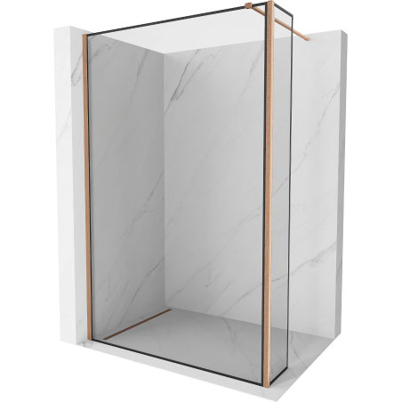 Mexen Kioto Duschwand Walk-in 130 x 30 cm, schwarzer Rahmen, gebürstetes Kupfer - 800-130-212-65-70-030