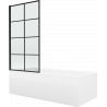 Mexen Cubik Rechteckige Badewanne 150 x 70 cm mit Verkleidung und 1-flügeliger Duschwand 70 cm, schwarzes Muster
