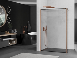 Mexen Kioto Duschwand Walk-in 120 x 30 cm, schwarzer Rahmen, gebürstetes Kupfer - 800-120-212-65-70-030