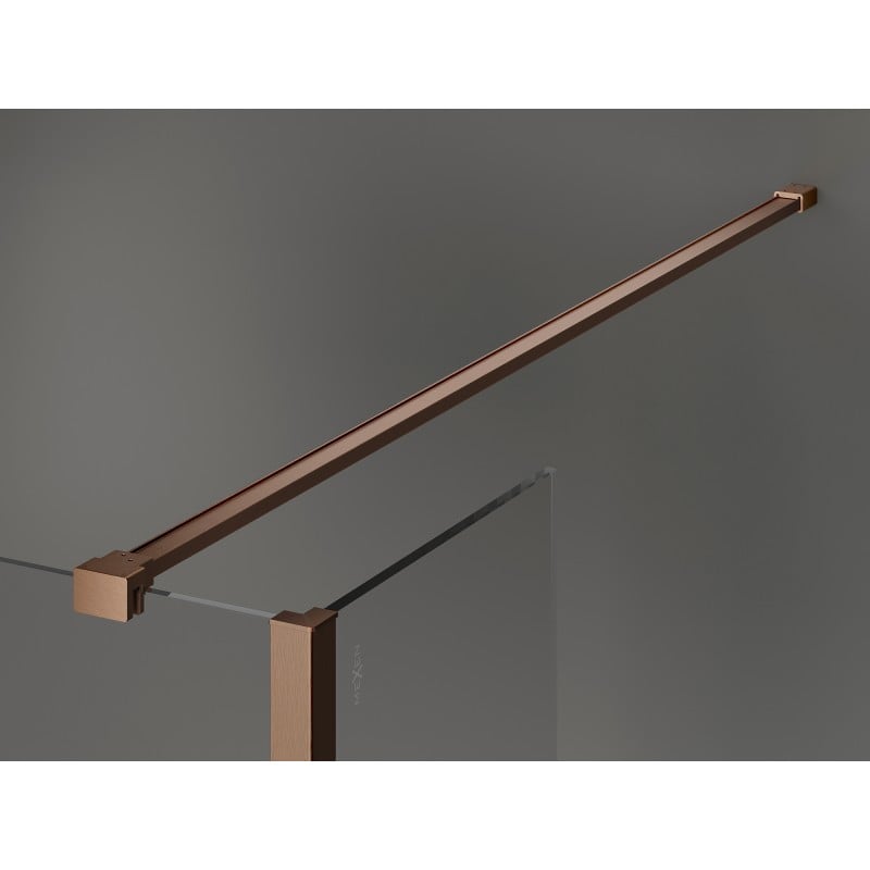 Mexen Kioto Duschwand Walk-in 130 x 30 cm, schwarzer Rahmen, gebürstetes Kupfer - 800-130-212-65-70-030