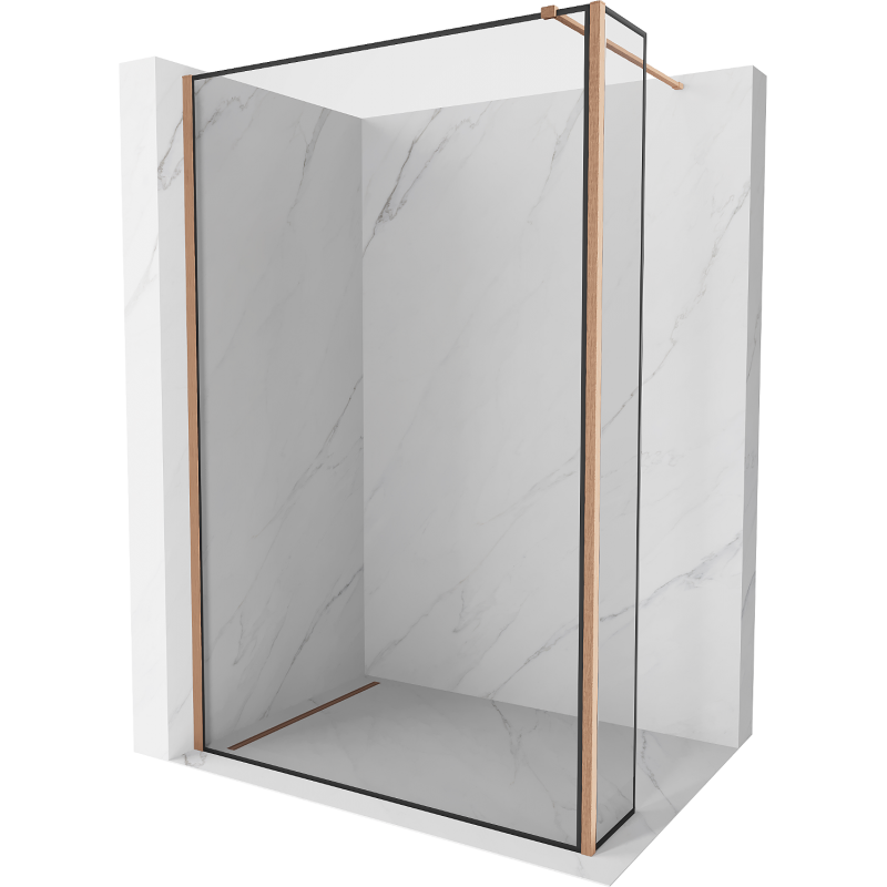 Mexen Kioto Duschwand Walk-in 110 x 40 cm, schwarzer Rahmen, gebürstetes Kupfer - 800-110-212-65-70-040