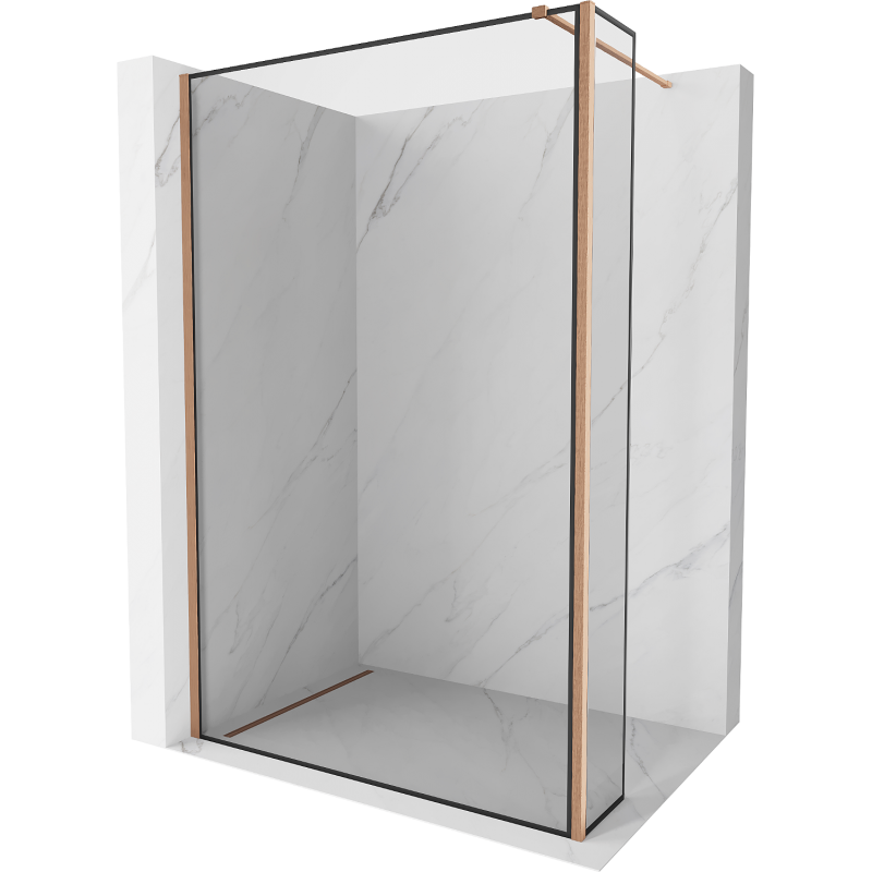 Mexen Kioto Duschwand Walk-in 130 x 40 cm, schwarzer Rahmen, gebürstetes Kupfer - 800-130-212-65-70-040