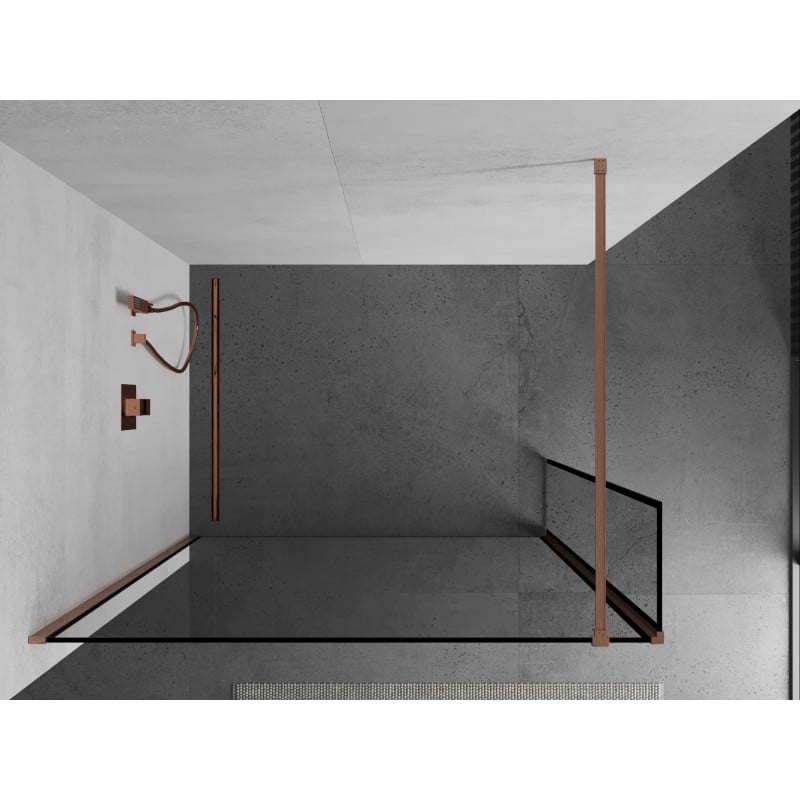 Mexen Kioto Duschwand Walk-in 120 x 40 cm, schwarzer Rahmen, gebürstetes Kupfer - 800-120-212-65-70-040