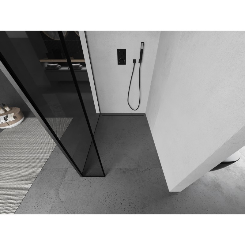 Mexen Kioto Duschwand Walk-in 110 x 30 cm, schwarzer Rahmen, gun-grau gebürstet - 800-110-212-66-70-030