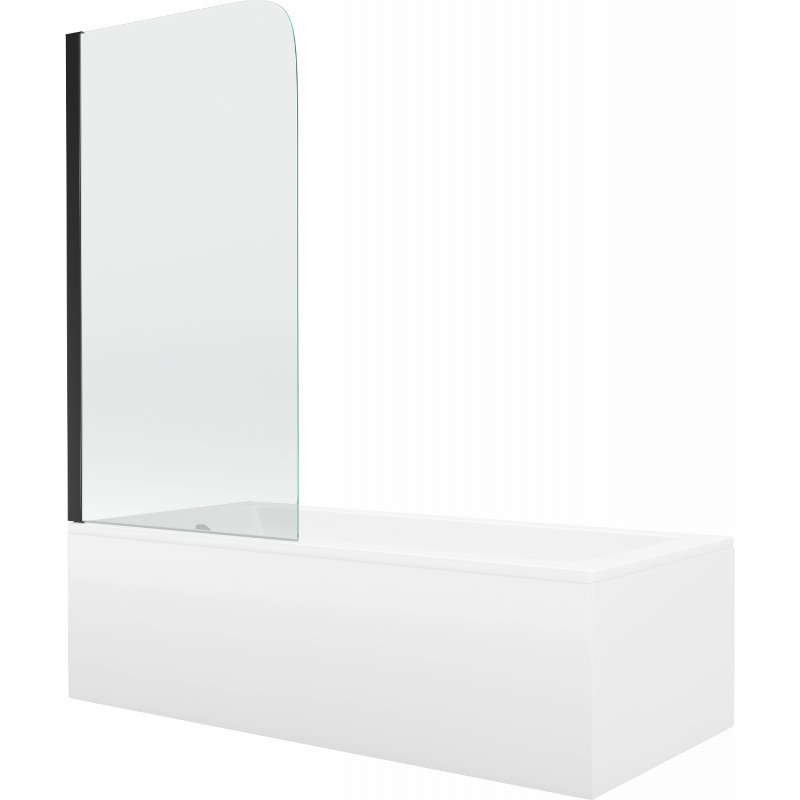 Mexen Cubik rechteckige Badewanne 160 x 70 cm mit Verkleidung und 1-flügeliger Abtrennung 70 cm, transparent, schwarz