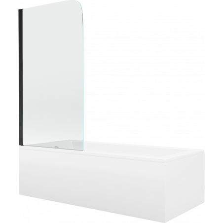 Mexen Cubik rechteckige Badewanne 160 x 70 cm mit Verkleidung und 1-flügeliger Abtrennung 70 cm, transparent, schwarz