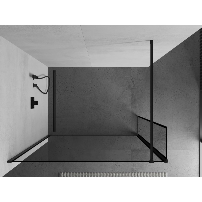 Mexen Kioto Duschwand Walk-in 110 x 40 cm, schwarzer Rahmen, schwarz - 800-110-212-70-70-040