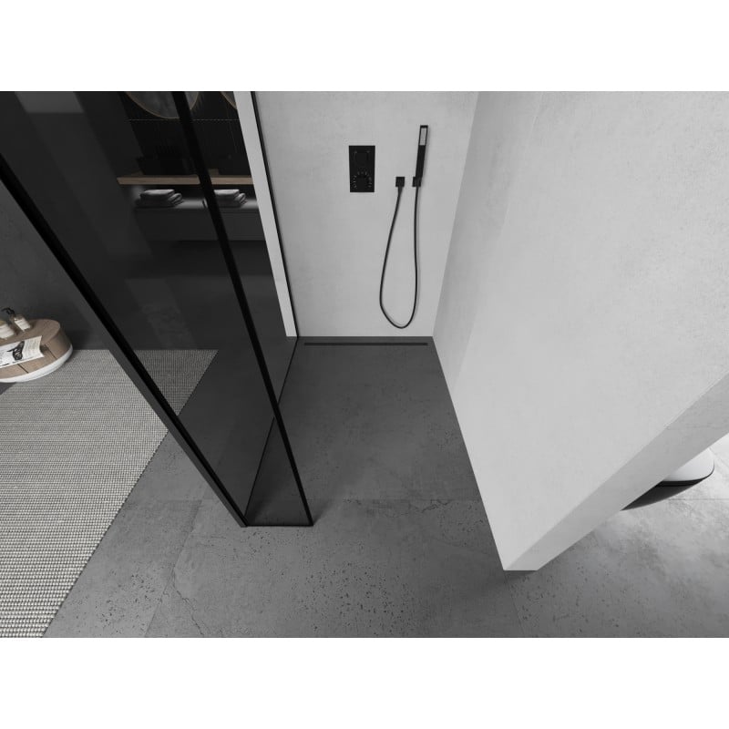 Mexen Kioto Duschwand Walk-in 140 x 40 cm, schwarzer Rahmen, schwarz - 800-140-212-70-70-040