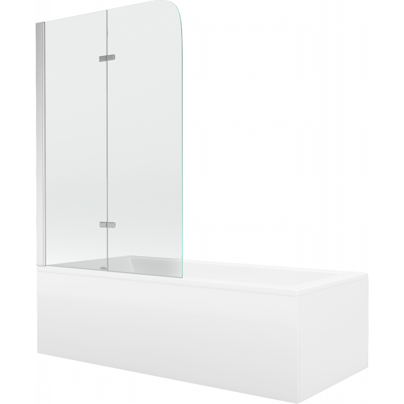 Mexen Cubik Rechteckige Badewanne 160 x 70 cm mit Verkleidung und 2-flügeligem Paravent 80 cm, transparent, chrom