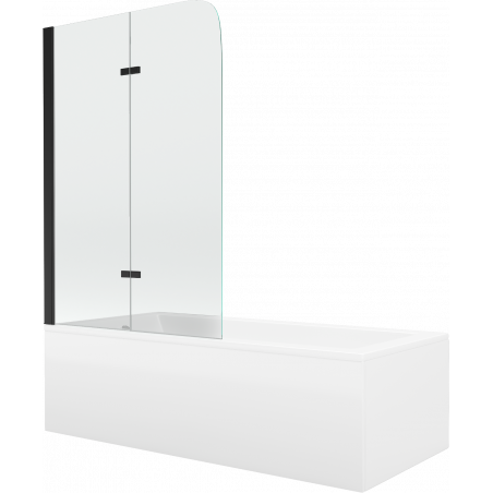 Mexen Cubik Rechteckige Badewanne 160 x 70 cm mit Verkleidung und 2-flügeligem Paravent 80 cm, transparent, schwarz