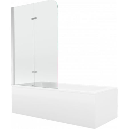 Mexen Cubik rechteckige Badewanne 160 x 70 cm mit Verkleidung und 2-flügeliger 100 cm Duschabtrennung, transparent, chrom