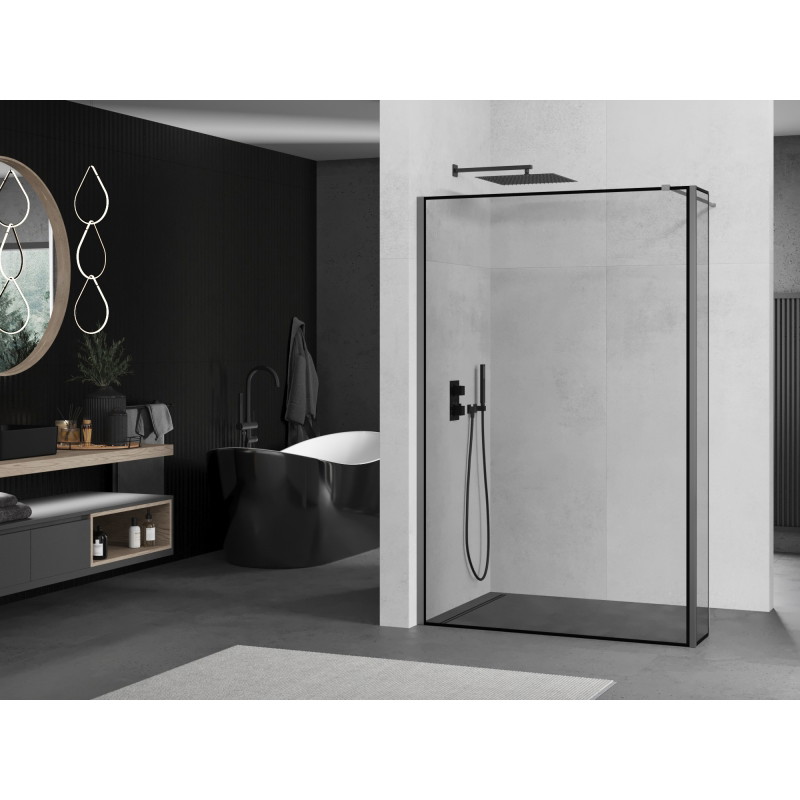 Mexen Kioto Duschabtrennung Walk-in 120 x 30 cm, schwarzer Rahmen, Gun Metal - 800-120-212-95-70-030
