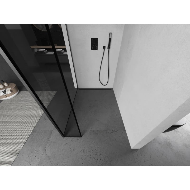 Mexen Kioto Duschwand Walk-in 140 x 30 cm, schwarzer Rahmen, Gun Metal - 800-140-212-95-70-030