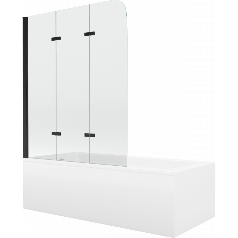 Mexen Cubik Rechteckige Badewanne 160 x 70 cm mit Verkleidung und 3-fach Faltwand 120 cm, transparent, schwarz