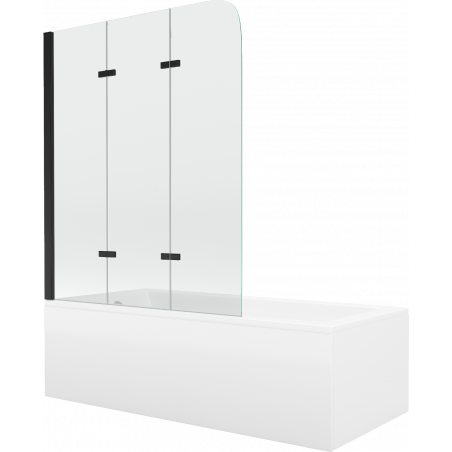 Mexen Cubik Rechteckige Badewanne 160 x 70 cm mit Verkleidung und 3-fach Faltwand 120 cm, transparent, schwarz