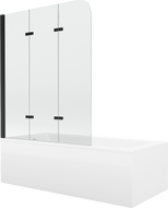 Mexen Cubik Rechteckige Badewanne 160 x 70 cm mit Verkleidung und 3-fach Faltwand 120 cm, transparent, schwarz