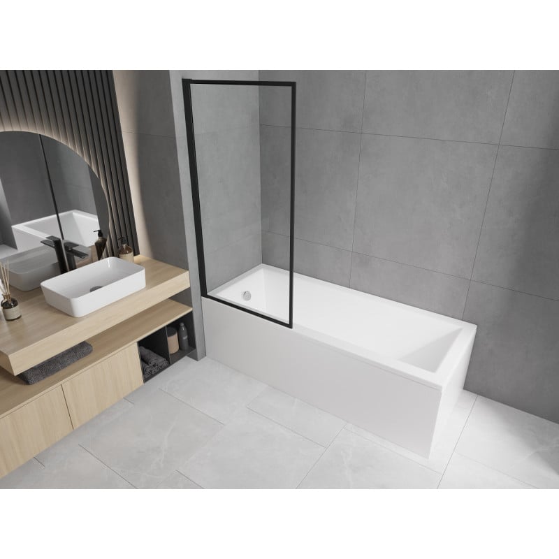 Mexen Cubik Rechteckige Badewanne 160 x 70 cm mit Verkleidung und 1-flügeliger 70 cm Duschwand, schwarzes Muster